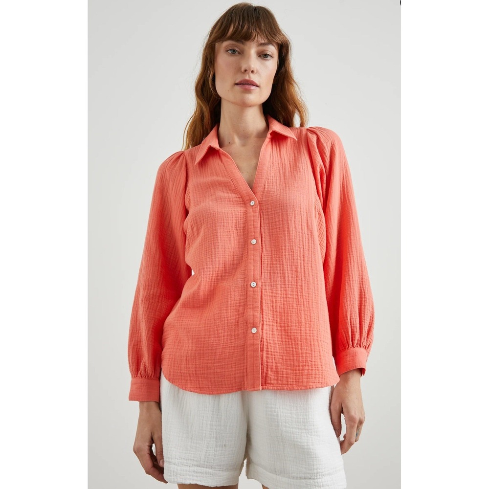 Rails Ellis Shirt Women XS Papaya Gauze Relaxed Button Down Organic Cotton NWOT